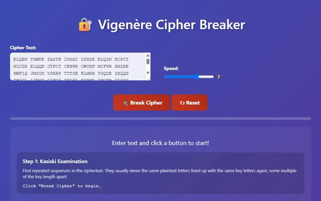 A visual representation of the Vigenère Cipher Algorithm Breaker